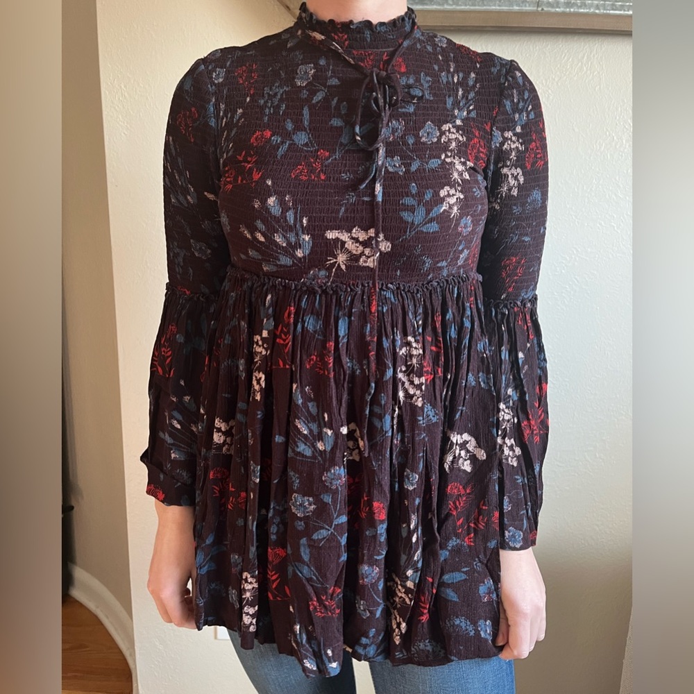 Free People Floral Smocked Top